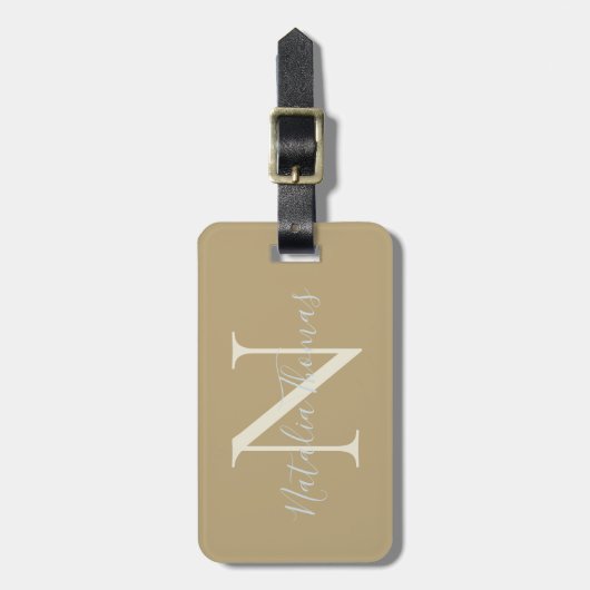 Elegant Gold Stylish Calligraphy Monogrammed ラゲッジタグ (正面縦)