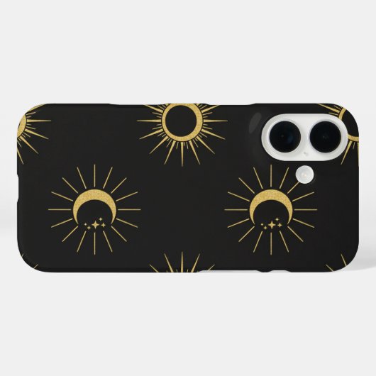 Elegant Gold Sun and Moon Pattern Black iPhone 16  Case-Mate iPhoneケース (裏面 (横))