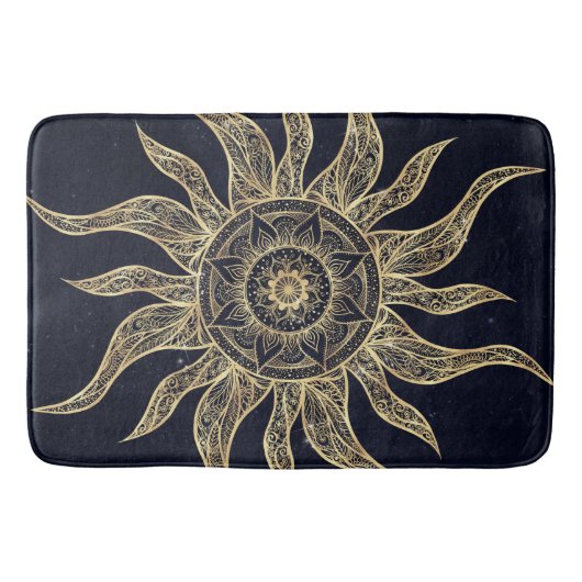 Elegant Gold Sun Mandala Blue Nebula Design バスマット (正面)
