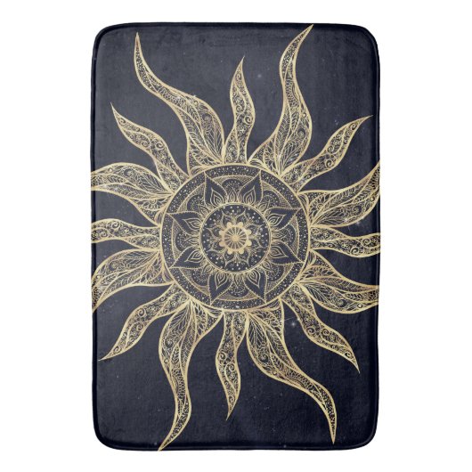 Elegant Gold Sun Mandala Blue Nebula Design バスマット (正面縦)