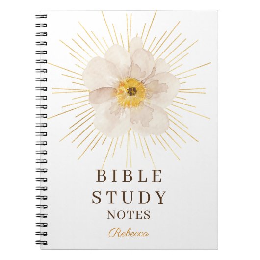 Elegant Gold Sunburst Personalized Bible Study ノートブック (正面)