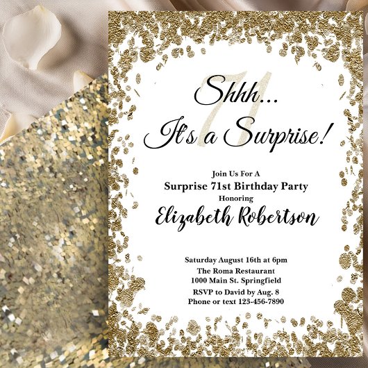 Elegant Gold Surprise 71st Birthday Invitation 招待状