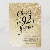 Elegant Gold Surprise 92nd Birthday 招待状 (正面/裏面)