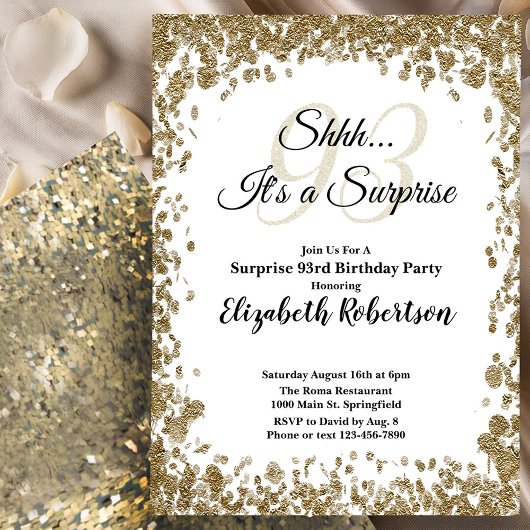 Elegant Gold Surprise 93rd Birthday Invitation 招待状
