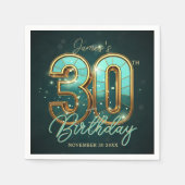 Elegant Gold Teal 3D Typography 30th Birthday スタンダードカクテルナプキン (正面)