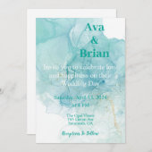 Elegant Gold Teal Watercolor Wedding 招待状 (正面/裏面)