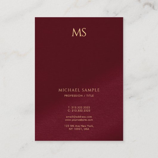 Elegant Gold Text Monogram Vertical Luxury Thick 名刺 (裏面)