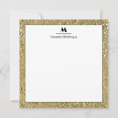 Elegant Gold Texture Black Border Monogram Name  ノートカード (正面)