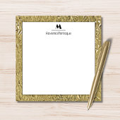 Elegant Gold Texture Black Border Monogram Name  ノートカード