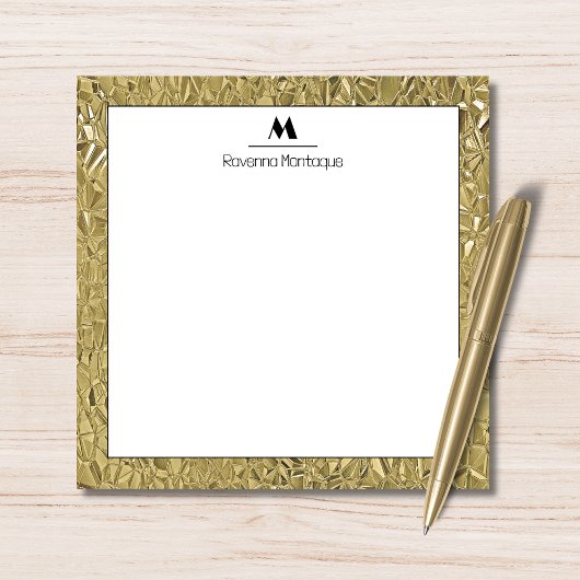 Elegant Gold Texture Black Border Monogram Name  ノートカード