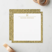 Elegant Gold Texture One Border Monogram Name  ノートカード (正面/裏面インサイチュ)