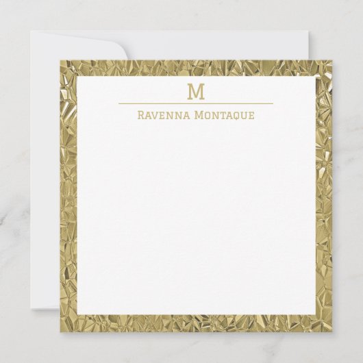 Elegant Gold Texture One Border Monogram Name  ノートカード (正面)