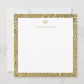 Elegant Gold Texture One Border Monogram Name  ノートカード (正面)