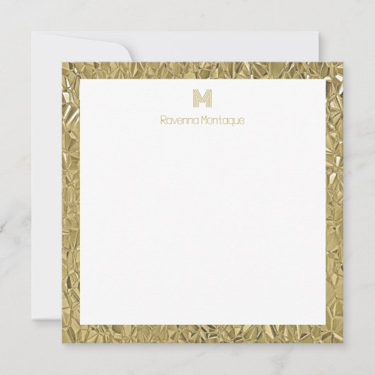 Elegant Gold Texture One Border Monogram Name ノートカード (正面)
