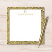 Elegant Gold Texture One Border Monogram Name ノートカード
