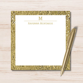 Elegant Gold Texture One Border Monogram Name  ノートカード