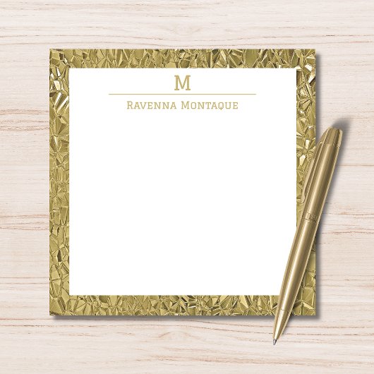 Elegant Gold Texture One Border Monogram Name  ノートカード