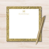 Elegant Gold Texture One Border Monogram Name ノートカード