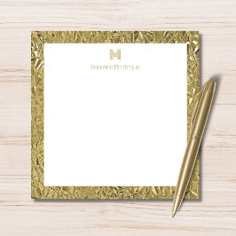 Elegant Gold Texture One Border Monogram Name  ノートカード