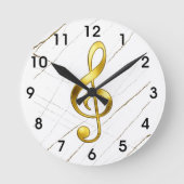 Elegant Gold Treble Clef on Black Marble ラウンド壁時計 (正面)
