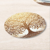 Elegant Gold Tree of Life Celebration Namaste ラウンドペーパーコースター (アングル)