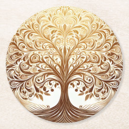 Elegant Gold Tree of Life Celebration Namaste ラウンドペーパーコースター