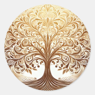 Elegant Gold Tree of Life Celebration Spiritual ラウンドシール