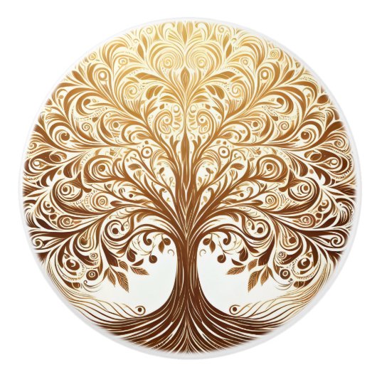 Elegant Gold Tree of Life Spiritual Zen セラミックノブ (正面)