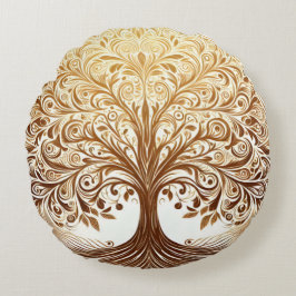 Elegant Gold Tree of Life Spiritual Zen ラウンドクッション