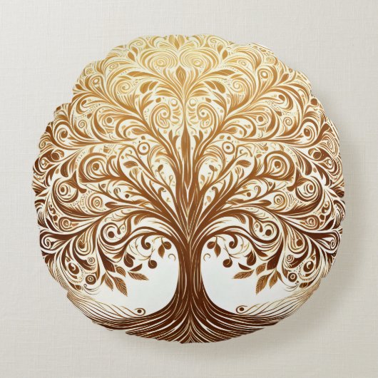 Elegant Gold Tree of Life Spiritual Zen ラウンドクッション (正面)