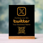 Elegant Gold Twitter Business QR Acrylic Sign アクリルサイン (ニュートラル)