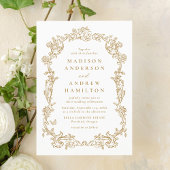 Elegant Gold Victorian Floral All in One Wedding 招待状
