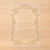 Elegant Gold Victorian Floral Frame Wedding アクリル招待状 (正面)