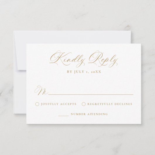 Elegant Gold Victorian Floral Wedding 出欠カード (正面)