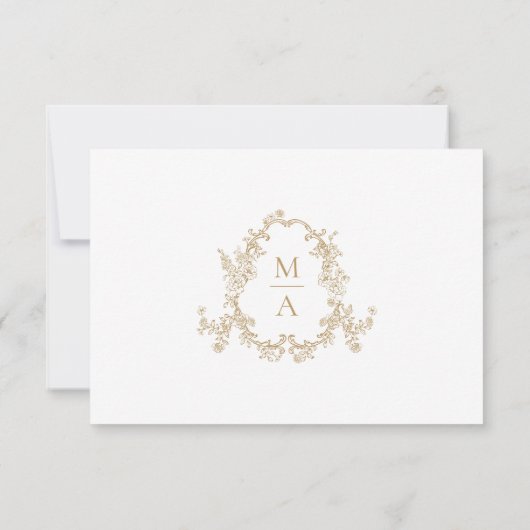 Elegant Gold Victorian Floral Wedding 出欠カード (裏面)