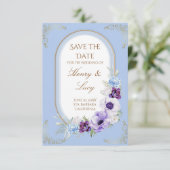 Elegant Gold Vine Garden Blue Floral Save the Date セーブザデート (スタンド正面)