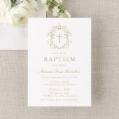 Elegant Gold Vintage Floral Cross Baptism 招待状