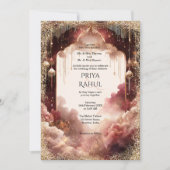 Elegant Gold Vintage Maroon Indian Wedding 招待状 (正面)