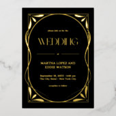 Elegant Gold Wedding Art Nouveau 箔招待状 (正面)