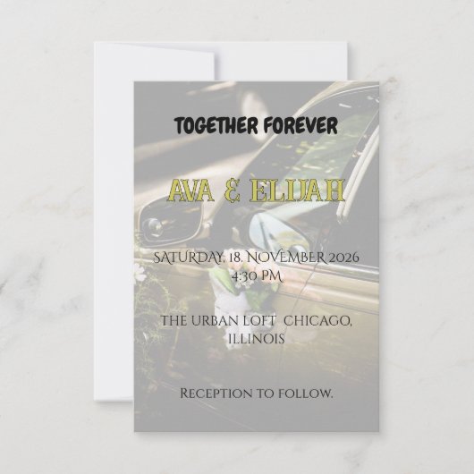 Elegant Gold Wedding Car Handle Peach Rose 招待状 (正面)