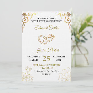 Elegant Gold Wedding Invitation Template Card 招待状