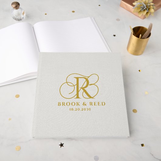 Elegant Gold Wedding Monogram ゲストブック (正面見開き)