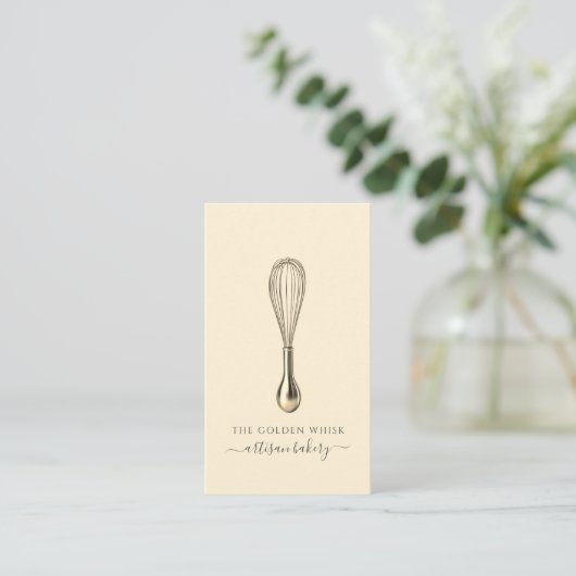 Elegant Gold Whisk Baker Bakery Chef Caterer 名刺 (スタンド正面)