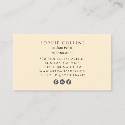 Elegant Gold Whisk Baker Bakery Chef Caterer 名刺 (裏面)