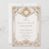 Elegant Gold & White Baroque Nuestra Boda Wedding 招待状 (正面)