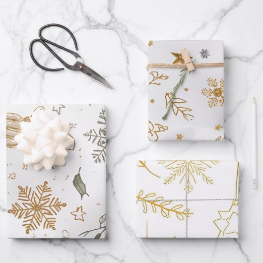 Elegant Gold & White Christmas 19"x29" ラッピングペーパーシート (正面)