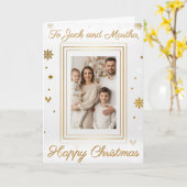 Elegant Gold & White Family Photo Christmas Card カード (黄色い花)