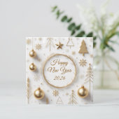 Elegant Gold & White Modern Happy New Year 2026 シーズンカード (スタンド正面)