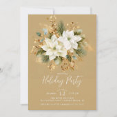 Elegant Gold White Poinsettia Holiday Party Invite 招待状 (正面)