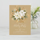 Elegant Gold White Poinsettia Holiday Party Invite 招待状 (スタンド正面)